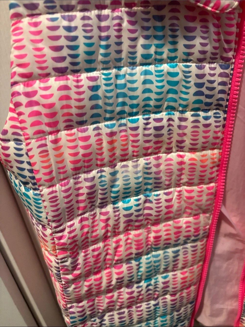 Lands' End Girls' Pink Multi-Color Quilted Puffer Vest